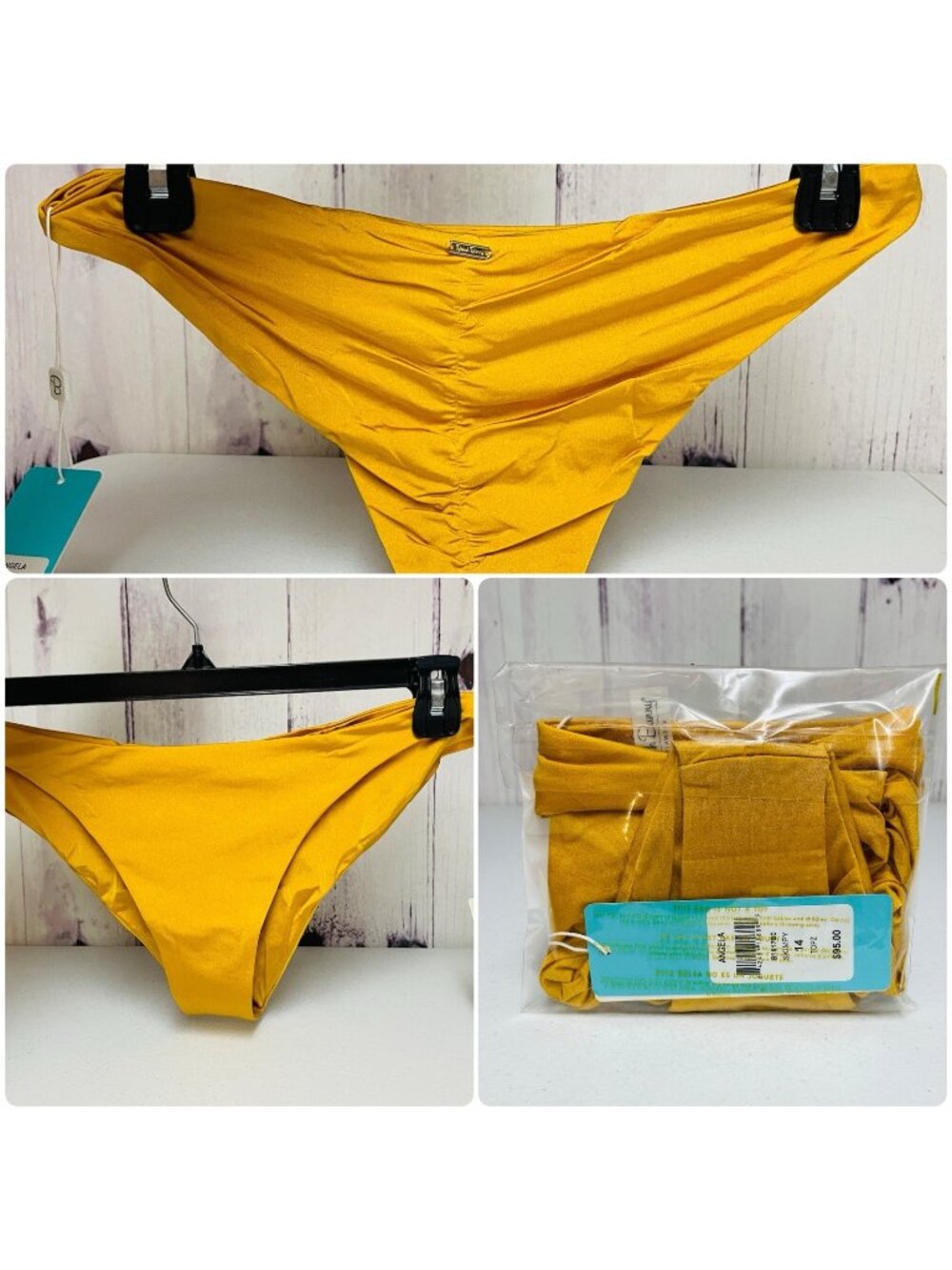 Beach Bunny Angela Swimwear Bottoms Skimpy Size 14 Yellow Gold B1517B0